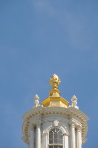 Gold-leafed pine cone atop the dome of the Massachusetts State House